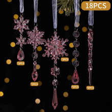 (Pink ice cone set 18PCS) 18PCS Transparent Ice Cone Pendant Christmas Acrylic Transparent Ice Strip Pendant Christmas Snowflakes