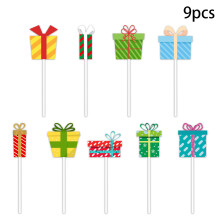 (Christmas flag 9pcs/set) Christmas Old Man Decoration Props Gift Paper Cake Small Flag Desktop Plug-in Party Supplies