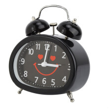 Cute Smiley Face Night Luminous Alarm Clock Double Bell Alarm Clock Bedside Clock (Black)