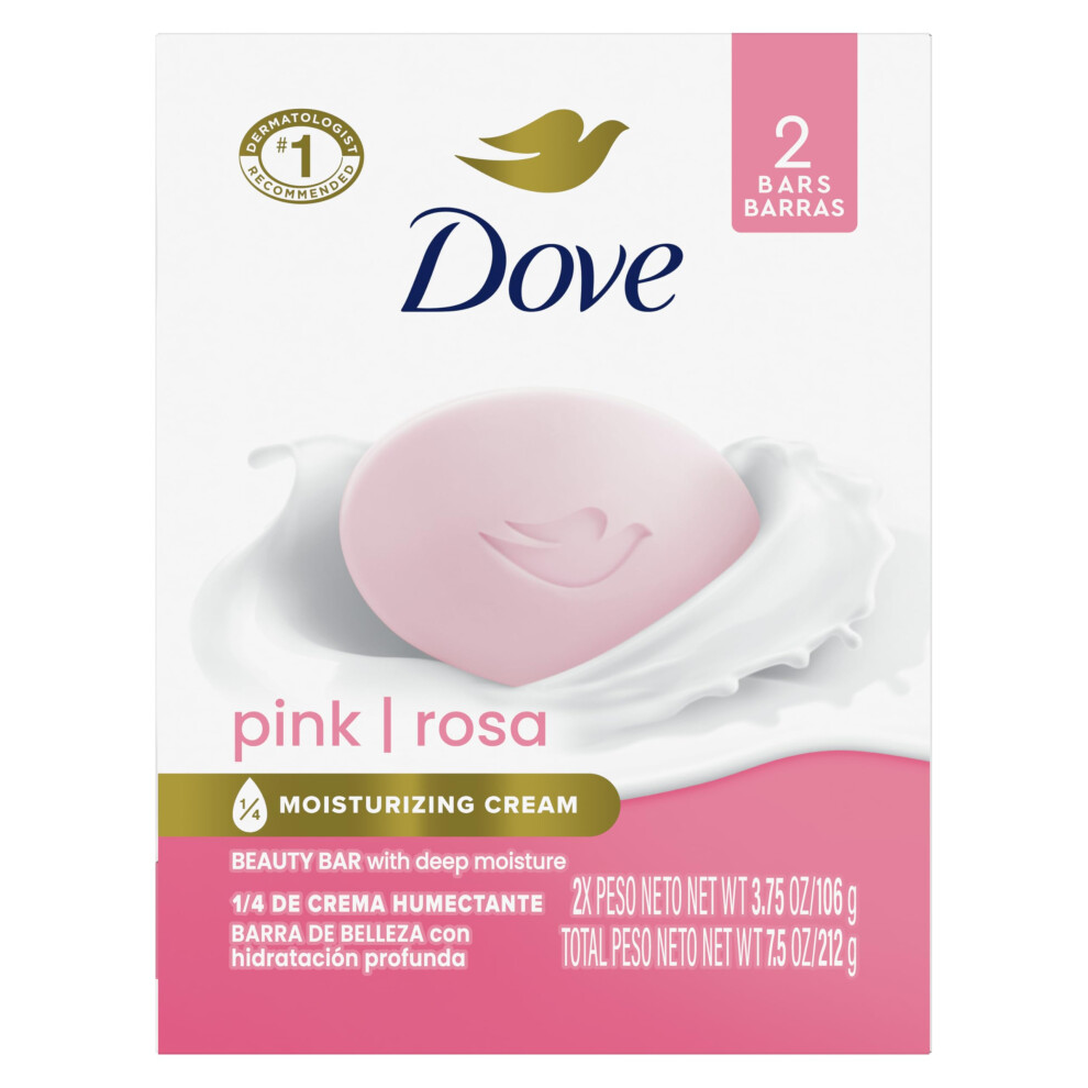 Dove Beauty Bar Soap Pink Rosa, 2 Bars for Soft, Smooth Skin, Cleans & Moisturizes 3.75 oz