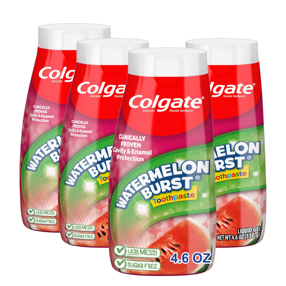 Colgate Anticavity Kids Toothpaste With Fluoride For Ages 2+, Watermelon Burst Flavor - 4.6 Ounce (4 Pack)