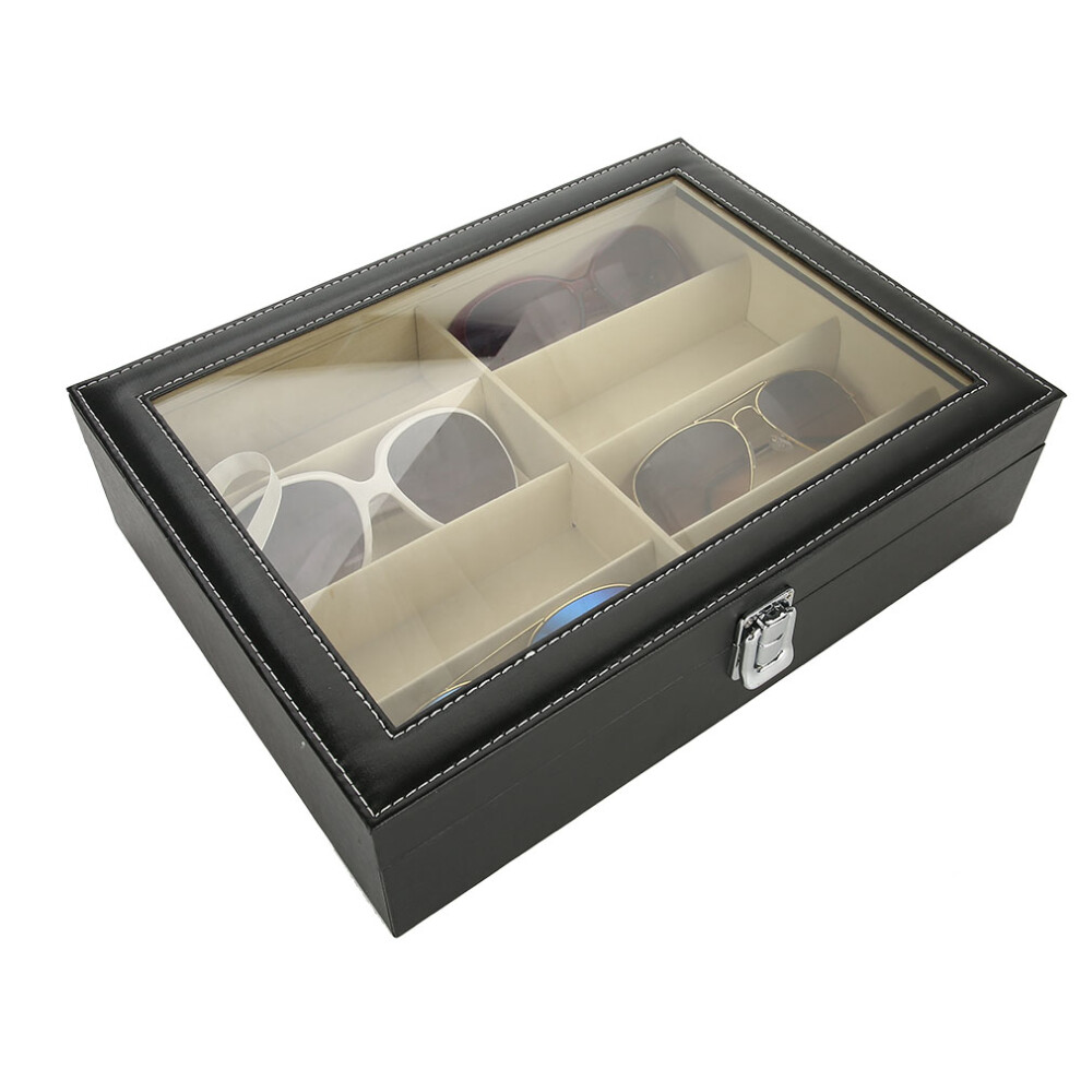 8 Grids Sunglasses Glasses Storage Display Case Glasses Storage Box PU Leather Organizer