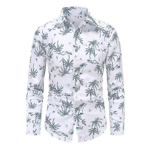 (L, style1) Men's Floral Slim Long Sleeve Shirt