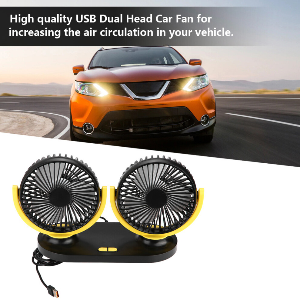 Usb Dual Head Car Fan Portable Air Conditioner Auto Cooler Ventilation 12V Black/Yellow 4681325636462