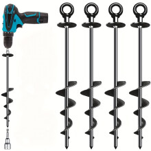 (Black) 4-Pack Heavy-Duty 18-Inch Spiral Ground Anchors, Iron Fixing Nails for Tents, Trampolines, Outdoor Securement, Garden Stakes