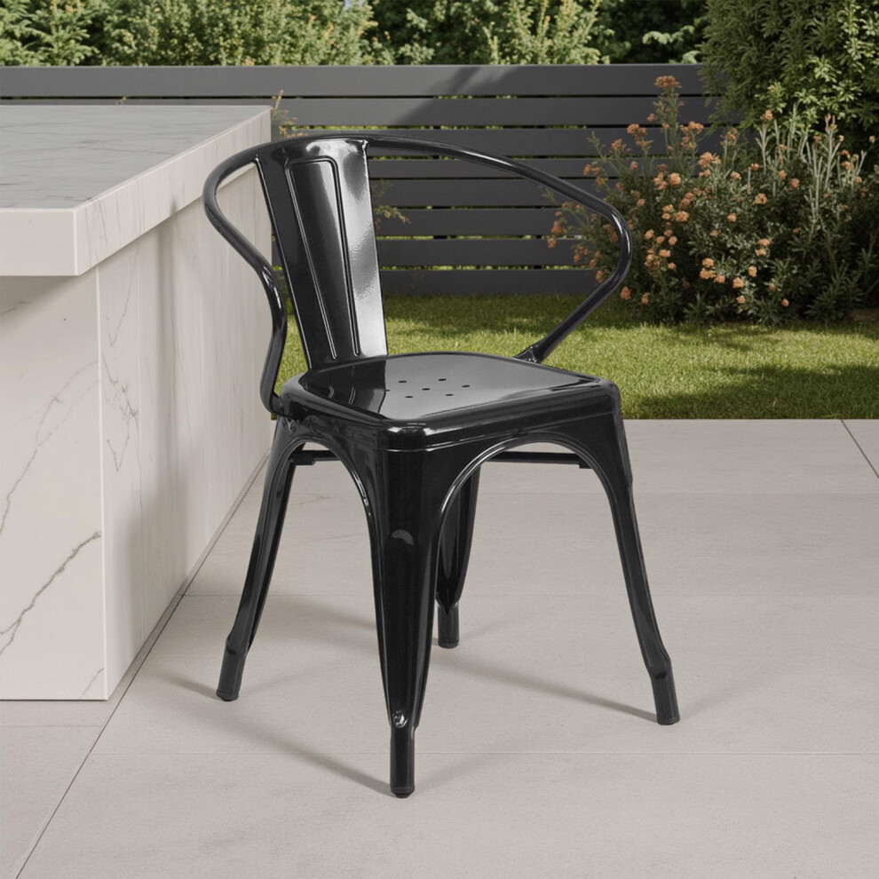Set of 4 Black Metal Dining Chairs Galvanised Steel