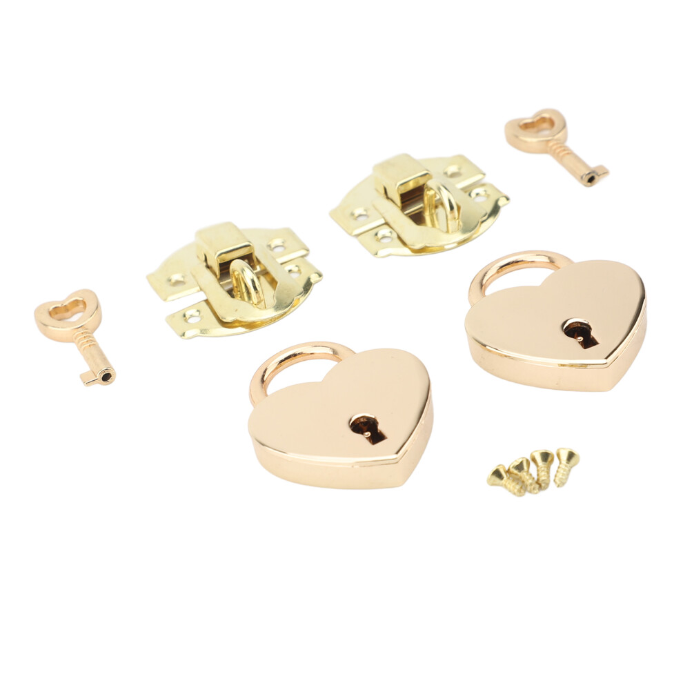 2 Sets Wooden Box Hasp Latch Padlock Set Antique Zinc Alloy Hasp Clasp Latch And Heart Shaped Padlocks With Keys Yellow 4921325685689