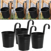 Set Of 4 Black Iron Hanging Planter Pots with Detachable Hook for Outdoor Indoor Or Outdoor