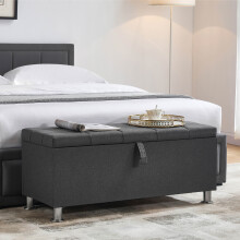 (Dark Grey Linen) Valencia Storage Ottoman Padded Bench Velvet UKFR