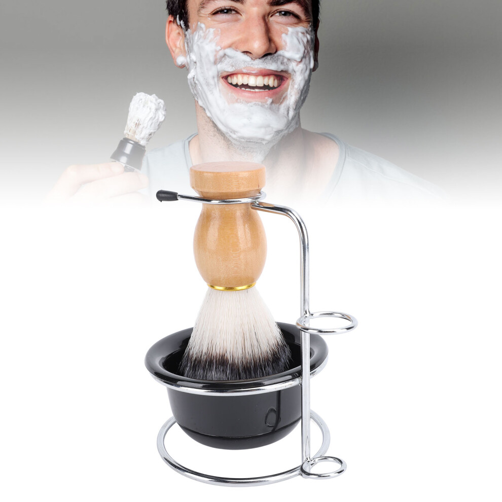 Shaving Brush Set Grooming Kit Effective Lathering Synthetic Hair Stainless Steel Stand Shaving Brush Bowl Stand for Men