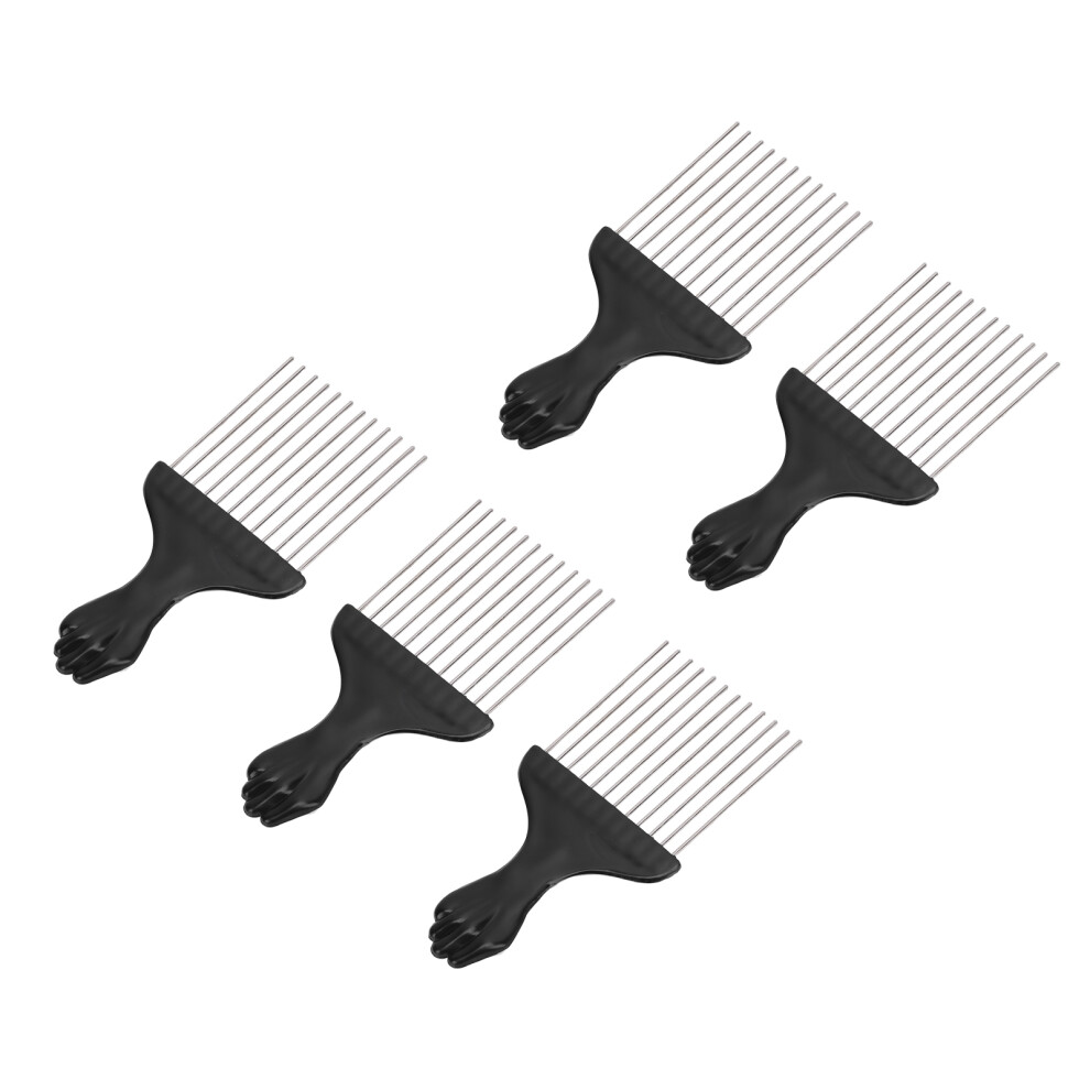 Unisex Black 5Pcs Stainless Steel Teeth Pick Comb Hair Detangling Styling Comb For Braids Wide Tooth Hair Pick For Men