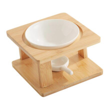 (180ml Bowl, White and Brown) Wood Stand Essential Oil Burner with Candle Holder for Living Room Table Decoration, 150ml Bowl