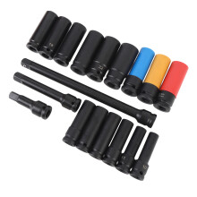 18Pcs 1/2 Inch Drive Impact Socket Set with 3in 5in 10in Extension Bar CRV 10 to 24mm Metric Size 6 Point for Auto Repair