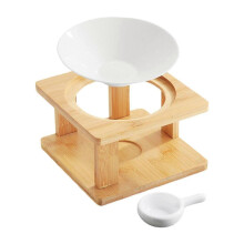 (150ml Bowl, White and Brown) Wood Stand Essential Oil Burner with Candle Holder for Living Room Table Decoration, 150ml Bowl
