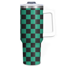 (Checkered Pattern - Black And Green_4314) 40 oz Tumbler with Handle Stainless Steel Insulated Cup Leak Proof Travel Coffee Mug Keep Drinks Cold Hot Print Gifts for Men Women Girl Boy