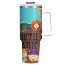 (South Park All Characters_5765) 40 oz Tumbler with Handle Stainless Steel Insulated Cup Leak Proof Travel Coffee Mug Keep Drinks Cold Hot Print Gifts for Men Women Girl Boy