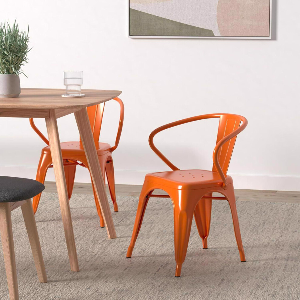 Set of 4 Orange Metal Dining Chairs Galvanised Steel Indoor and Outdoor Use