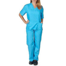 (S, Sky Blue) Unisex Medical Scrub Top and Pants Uniform Set - Nurse and Dentist Outfit