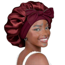(Burgundy) SQCLV Satin Bonnet Silk Bonnet for Sleeping Double Layer Satin Lined Hair Bonnet with Tie Band Bonnets for Women Natural Curly Hair