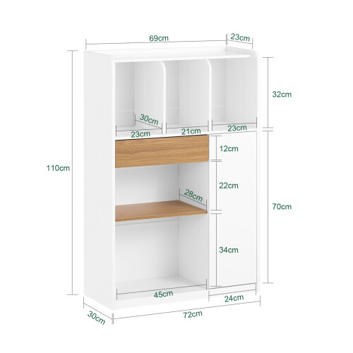 SoBuy Βιβλιοθήκη STR11-WN Λευκό-Φυσικό 72x30x110 εκ. με Συρτάρια 1