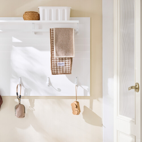 SoBuy Wall Coat Rack with Shelf & Hooks – White 2