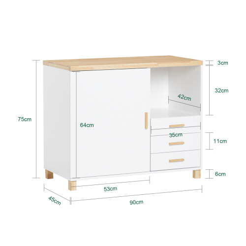 SoBuy Λευκό Ερμάριο Γραφείου 90x45x75cm με Συρτάρες 2