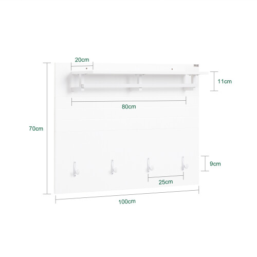 SoBuy Wall Coat Rack with Shelf & Hooks – White 1