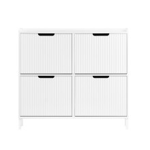 SoBuy Witte Schoenenkast met 4 Kleppen en 8 Planken - 100x91x19cm