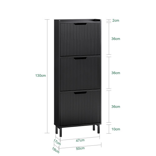 SoBuy Ντουλάπι Παπουτσιών 3 Ραφιών Μαύρο 50x19x130cm 2