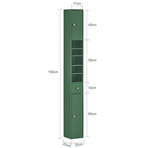 SoBuy Ψηλό Ντουλάπι Μπάνιου 5 Ράφια Πράσινο 20x180x20cm 1