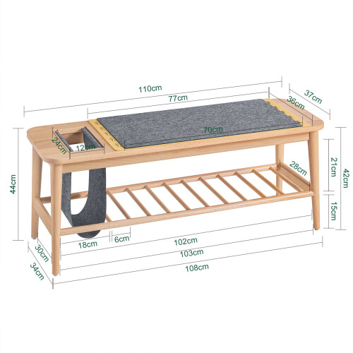 SoBuy Shoe Bench Wood Storage 110x37cm 2