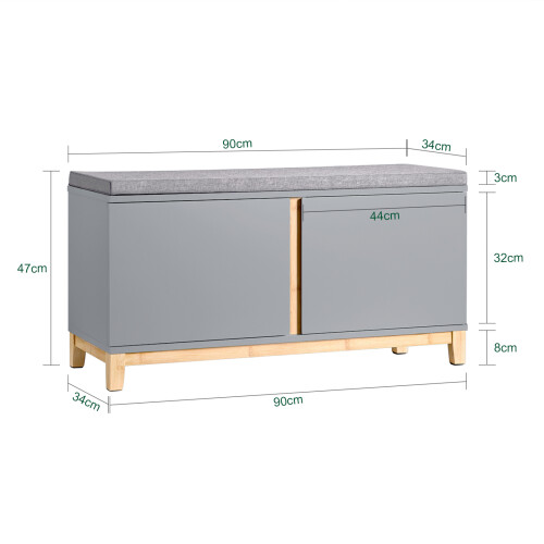 SoBuy Πάγκος Εισόδου Γκρι με 2 Ντουλάπια 90x34x46cm 2