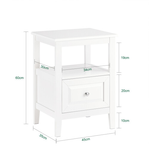 SoBuy White Bedside Table with Drawer, 45x35x60cm 2
