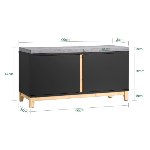 SoBuy Πάγκος Εισόδου Γκρι 90x34x46cm με 2 Ντουλάπια 1