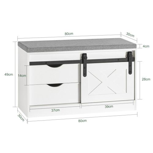 SoBuy Πάγκος Παπουτσιών Λευκό με Σκαμνάκι 80x30x49cm 2