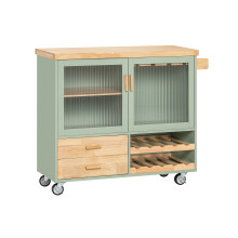 SoBuy Carrello Cucina con Ante Vetro Verde FKW114-GR