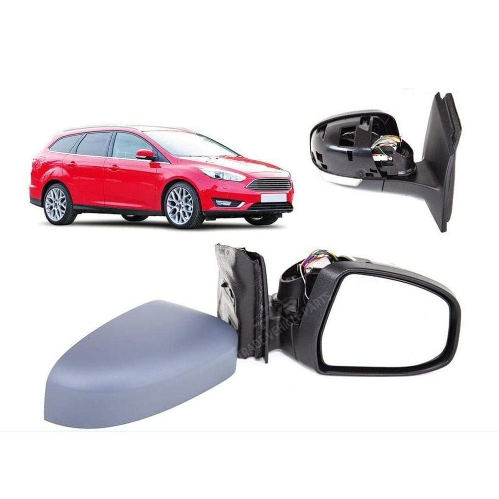 Door Wing Mirror Heated Electric Power Fold Primed Right O/S Ford Focus 2011- On Black 7426860422319