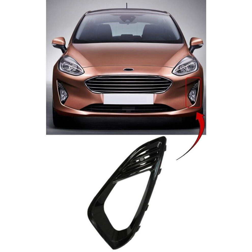 Front Bumper Fog Grille With Fog Lamp Hole Left N/S Ford Fiesta Mk8 2017-On New Black 7426938513161