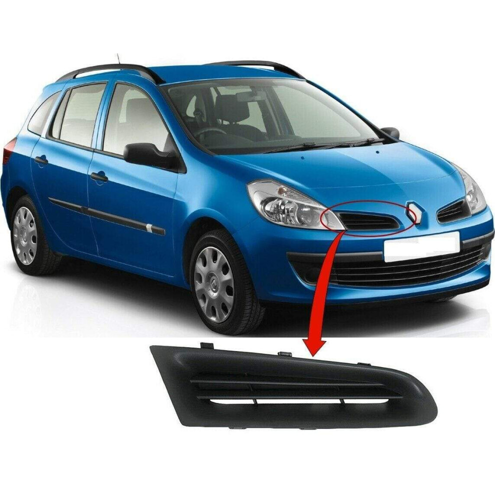 Front Bumper Upper Grille Right Mat Renault Clio 2005-2009 Not Campus New Black 7426860432004
