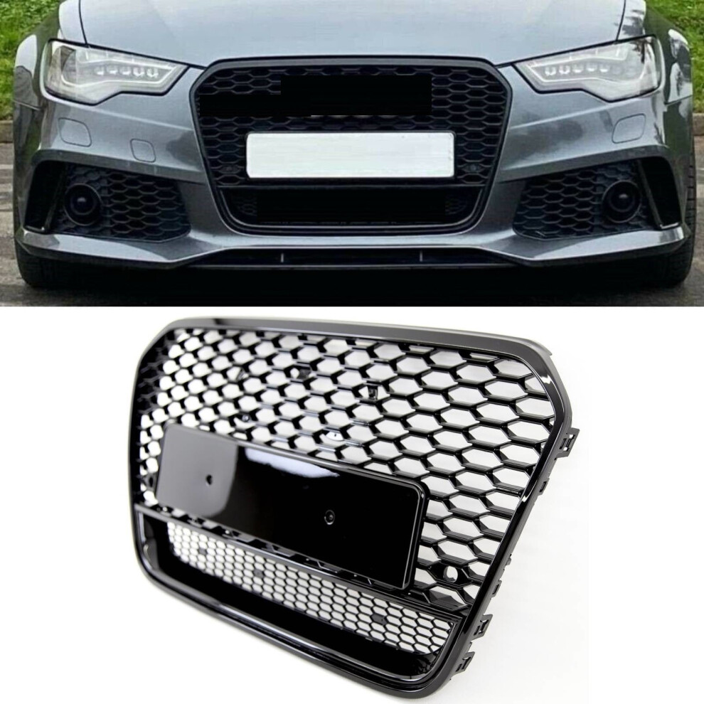 Fits Audi A6 S6 C7 11-15 Front Bumper Grille Gloss Black Sport Badgeless - Image 3