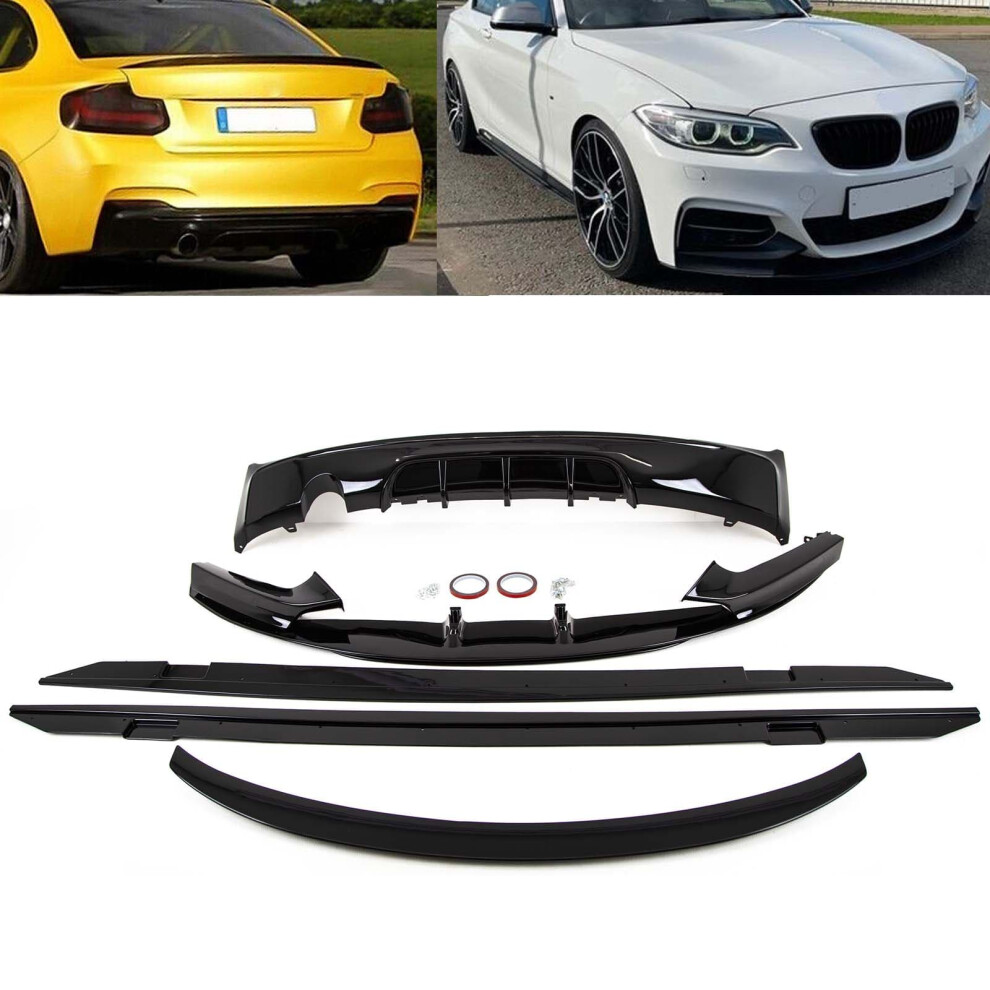 Fits Bmw 2 Series F22 Aero Bodykit Front Splitter Rear Diffuser Boot Spoiler Side Skirts Gloss Black 9145588451583