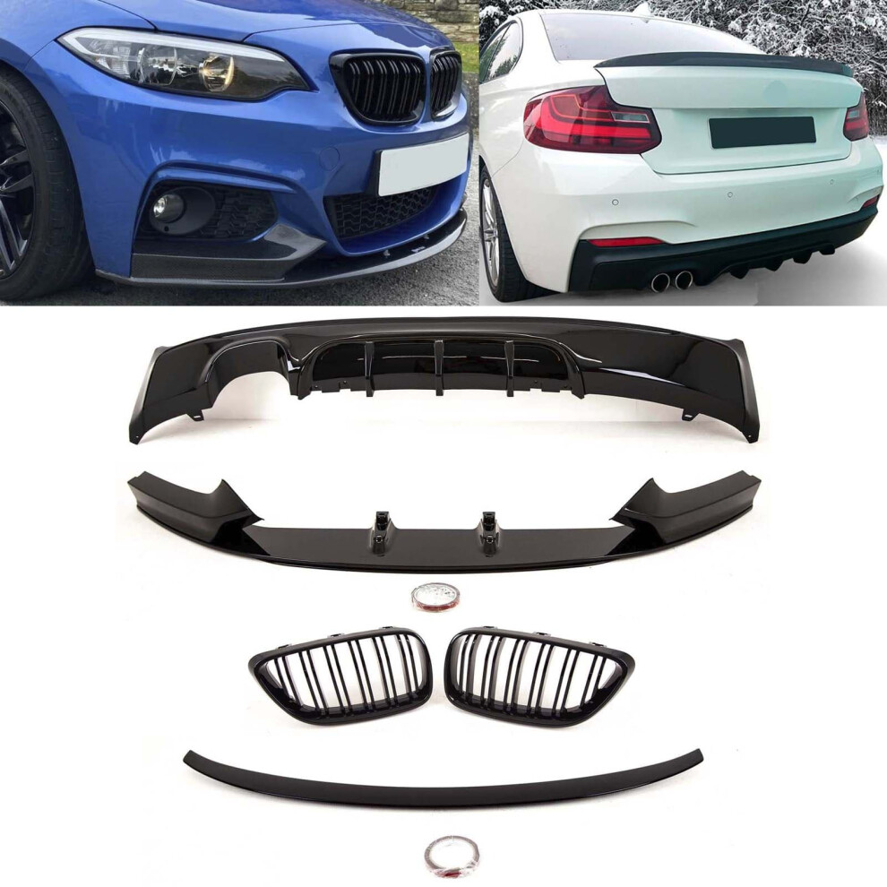 Front Splitter Diffuser Bodykit M Performance Style Gloss Bmw 2 Series F22 Black 9145588451347