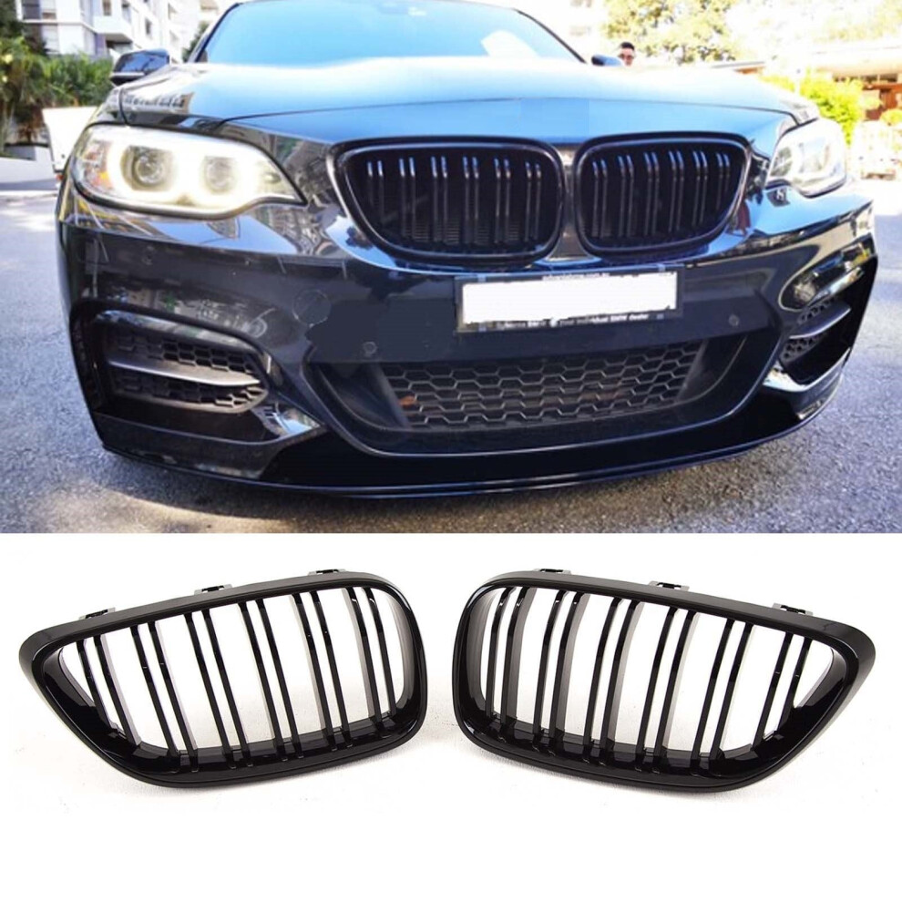 Fits Bmw 2 Series F22 F23 M2 F87 2014-2021 Front Kidney Grilles Double Slats Gloss Black 9145588448224