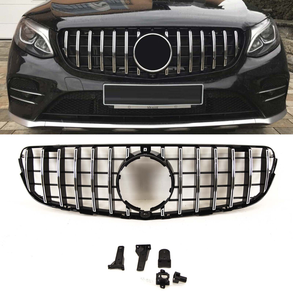 Front Grille & Chrome Mercedes Glc X253 C253 15-19 Panamericana Gt Style Black 7426938452101
