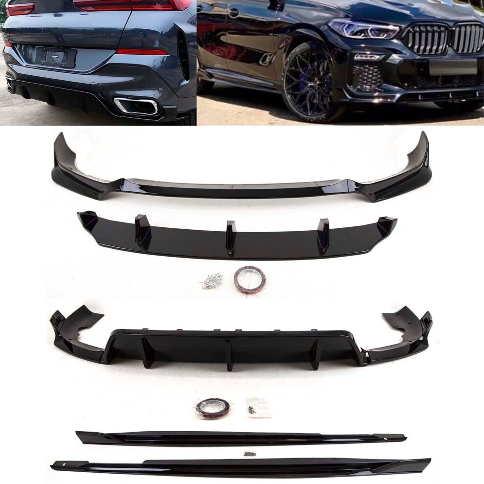 Fits Bmw X6 G06 2019- Front Splitter Rear Diffuser Skirts Gloss Black 9145588450937
