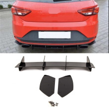 Fits Seat Leon MK3 5F 2013-2016 Rear Bumper Diffuser Spoiler & Rear Side Splitters Gloss Black