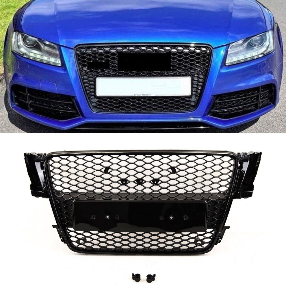 Fits Audi A5 S5 2007-2012 Front Main Grille Gloss Sport Honeycomb Badgeless - Image 3