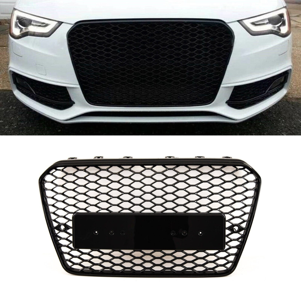 Tvp Trade Vehicle Parts.co.uk Fits Audi A5 S5 2012-2016 Front Main Grille Sport Honeycomb Gloss Black Badgeless