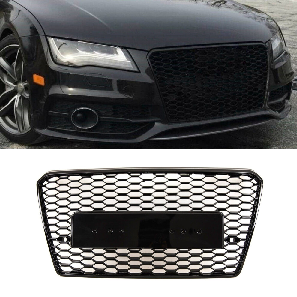 Front Bumper Grille Honeycomb Gloss Fits Audi A7 S7 2010-14 Badgeless Rs7 Style Black 9145588380388