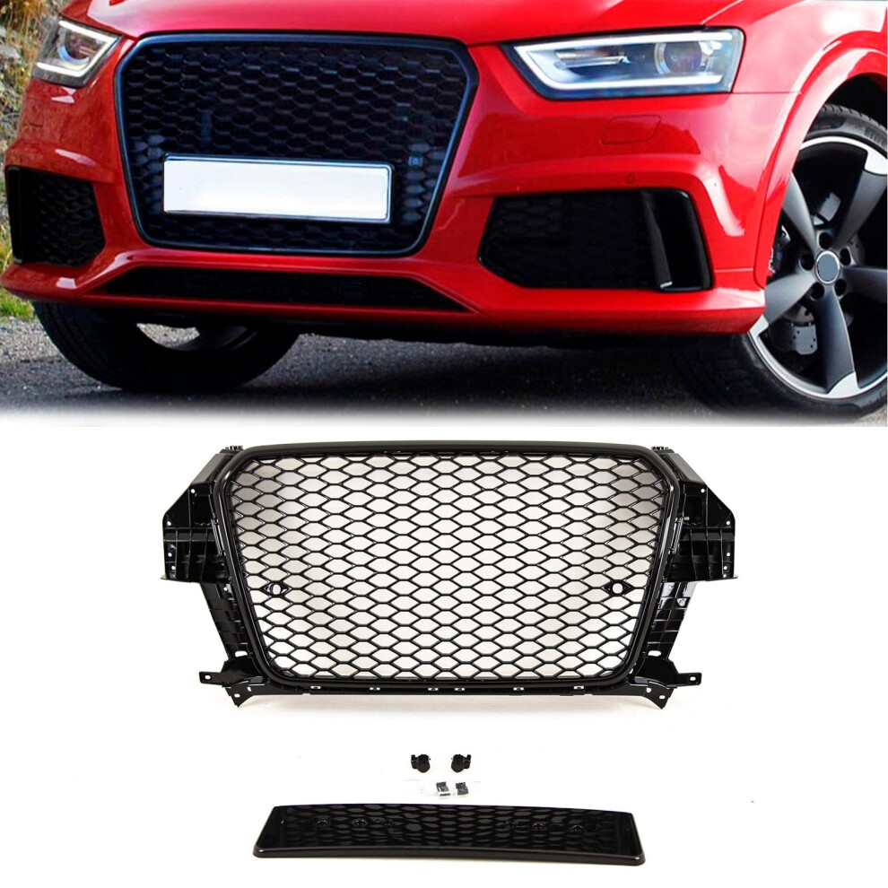 Front Bumper Grille Rs Style Honeycomb Gloss For Audi Q3 8U 2011-2015 Black 9145588446886